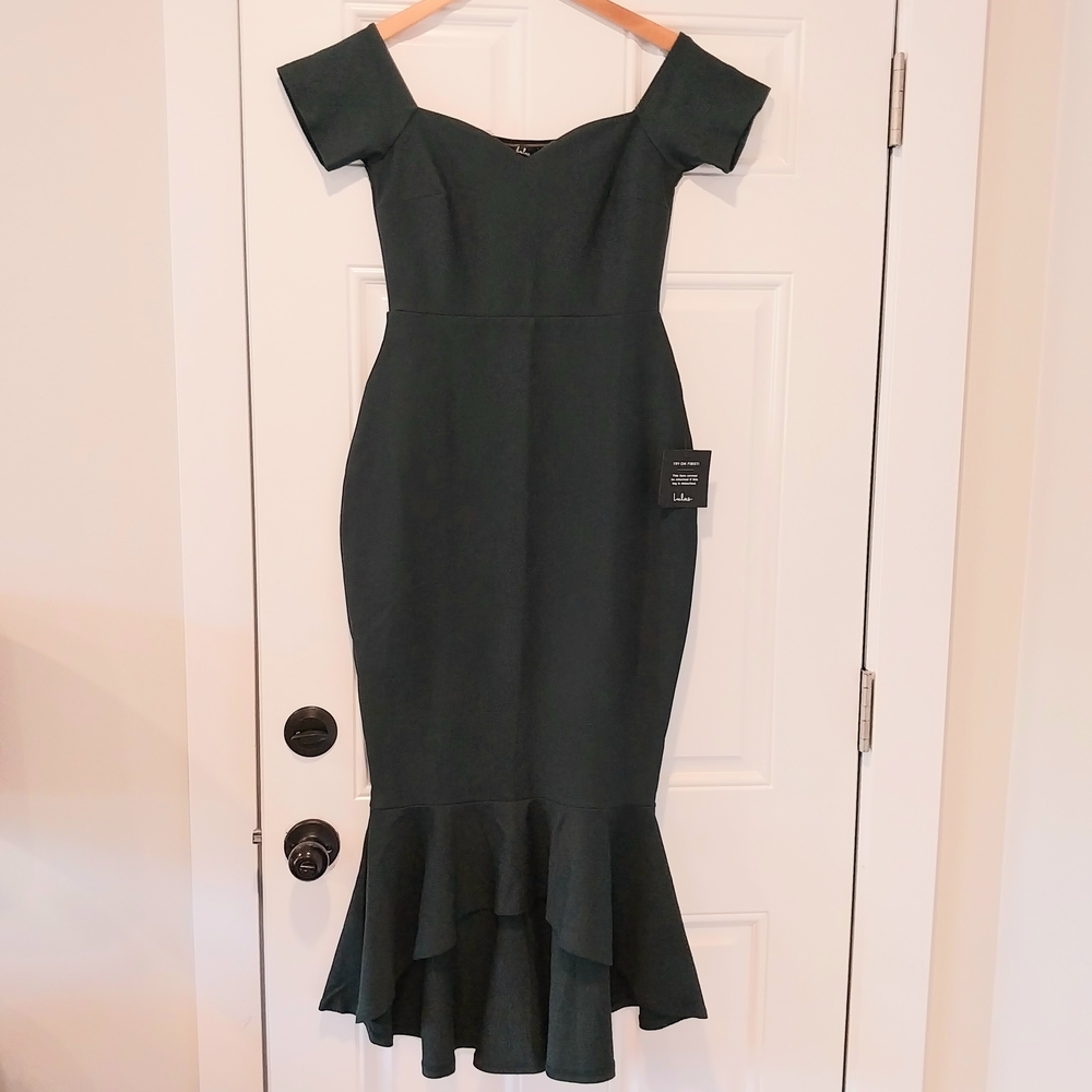 Lulu's Dark Green Off-Shoulder Midi Dress NWT - Picture 3 of 5